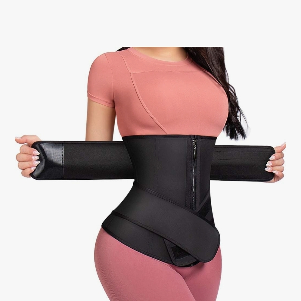 Ashlone Women Waist Trainer Latex Corset Black Waist Trainer with Double Strap